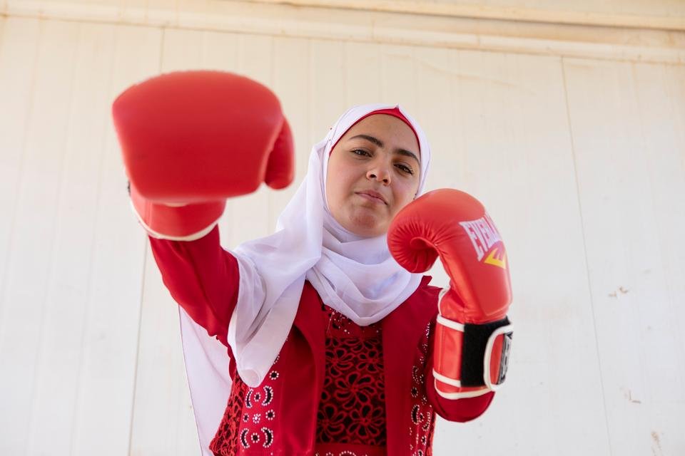 Shehab*, 16, practices self-defence at a Girls Empowerment Centre, run by Shelter For Kids, in Zaatari Refugee Camp, Jordan.