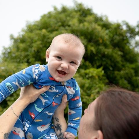 A portrait of Alfie, five months with his mum Linda - in Larne, Northern Ireland