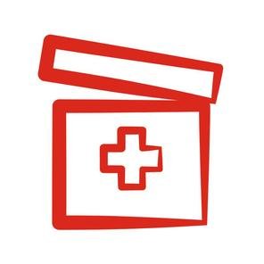 An illustration of a tub with the lid half off and a first aid logo on the front