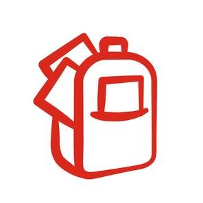 An illustration of a backpack with books sticking out of the top of it
