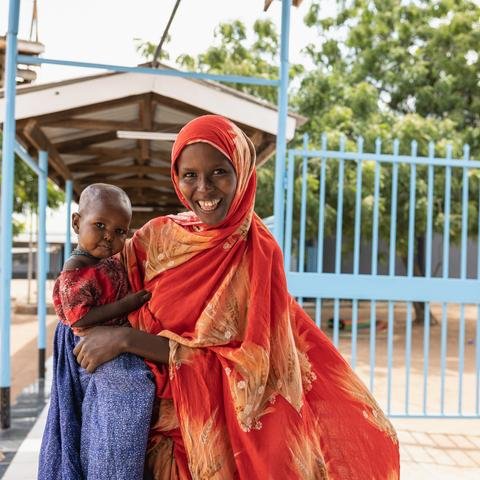 Saadia*, 20, and her daughter Aisha*, two, after being discharged from the malnutrition treatment center in Wajir, Kenya