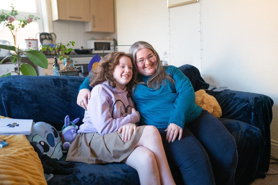 Eipril, 11 & mum Oleksa pose for a photo, at their home close to Margate, Kent