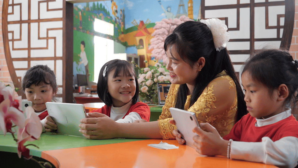 Mai* (7) from northern Vietnam learns with Save's education app